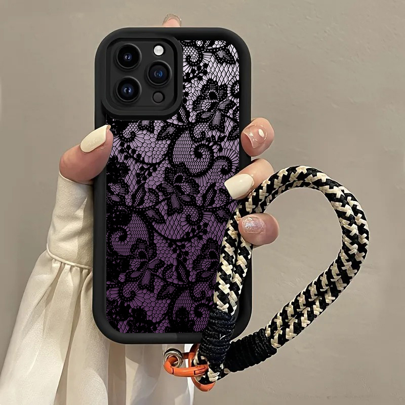 Matte Pc Case - Black Purple Lace Hang Strap Phone